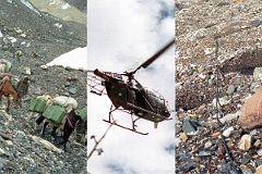 
Pakistani Army - Horses Carry Army Supplies, Army Helicopter, Army Wire Snakes Along Baltoro Glacier
